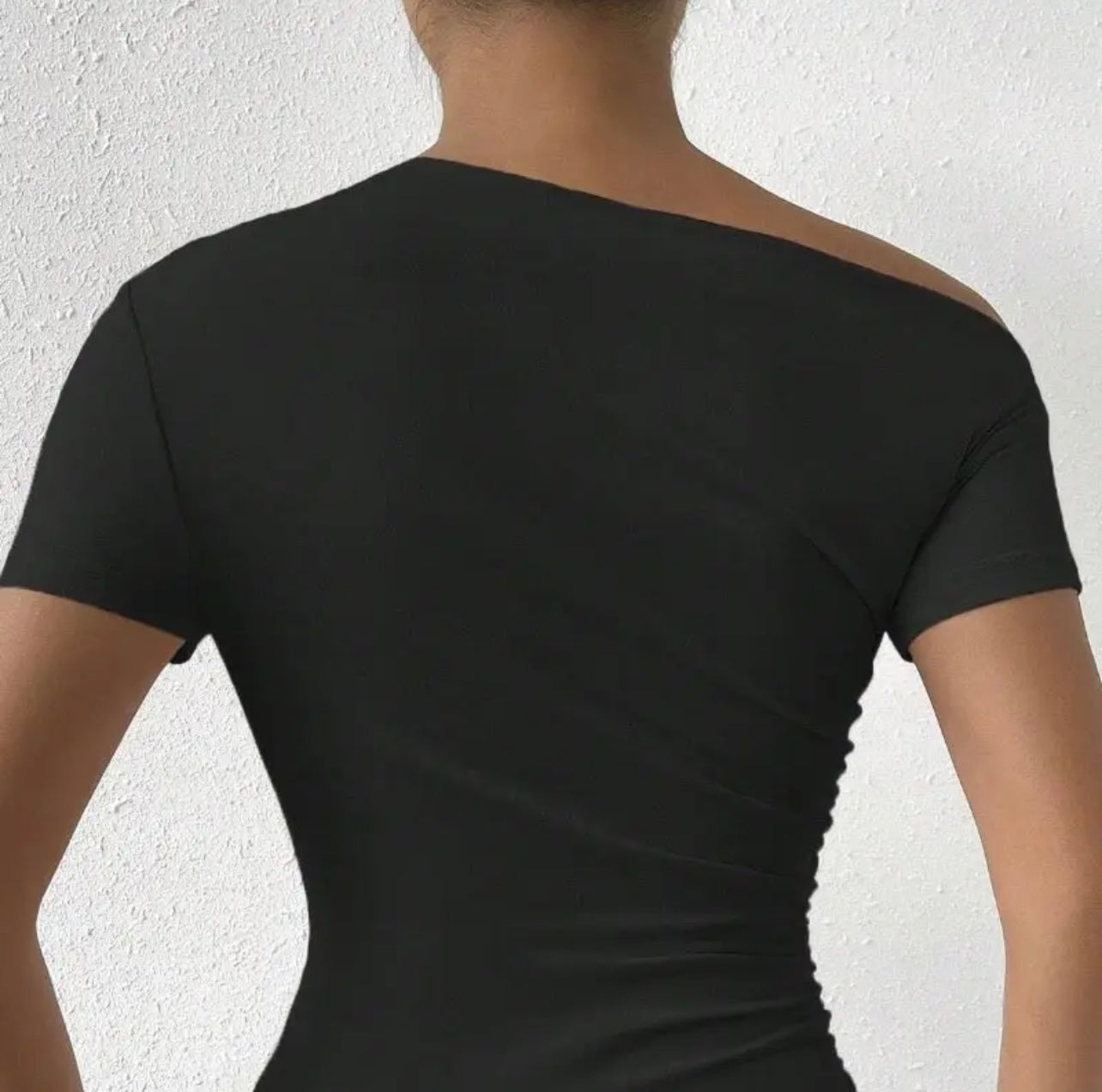 Black - elegant short sleeves off-shoulder top - back