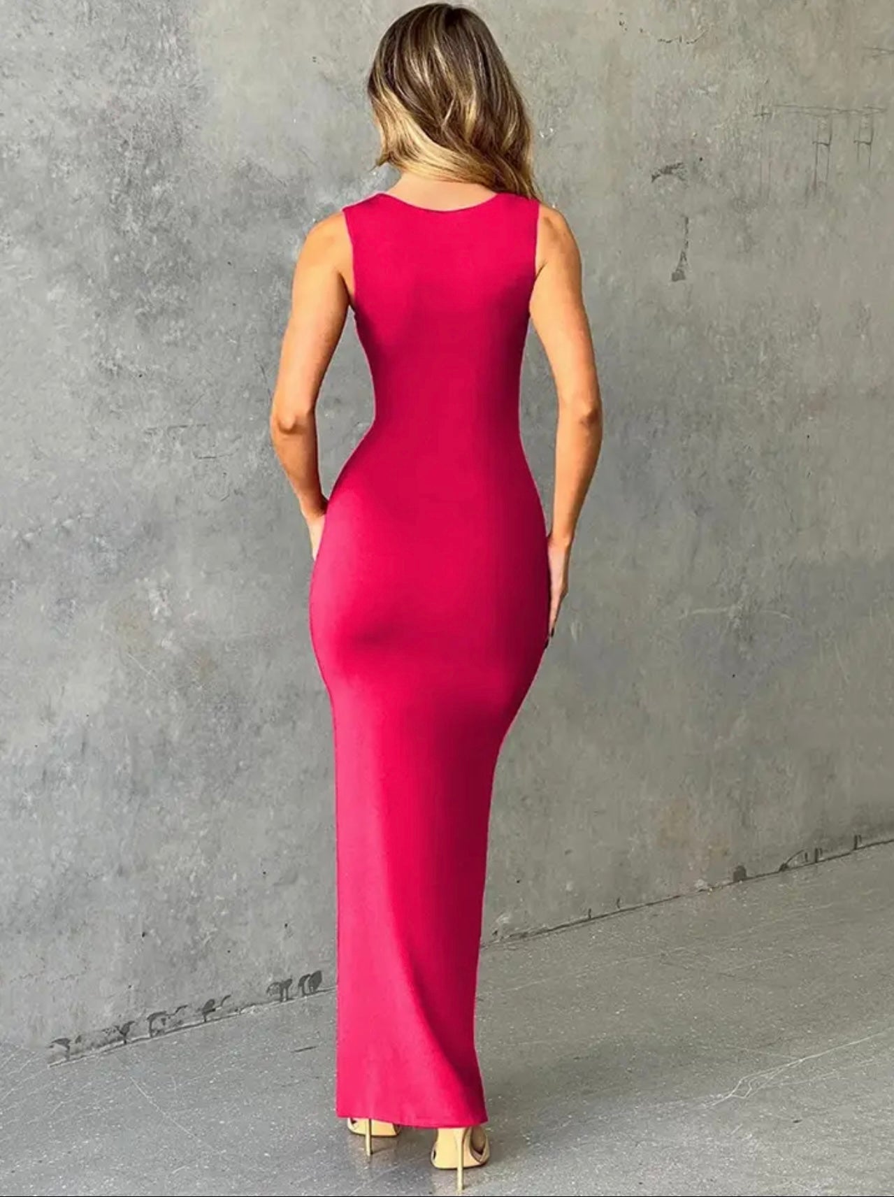 Red - beautiful body-con long dress - back