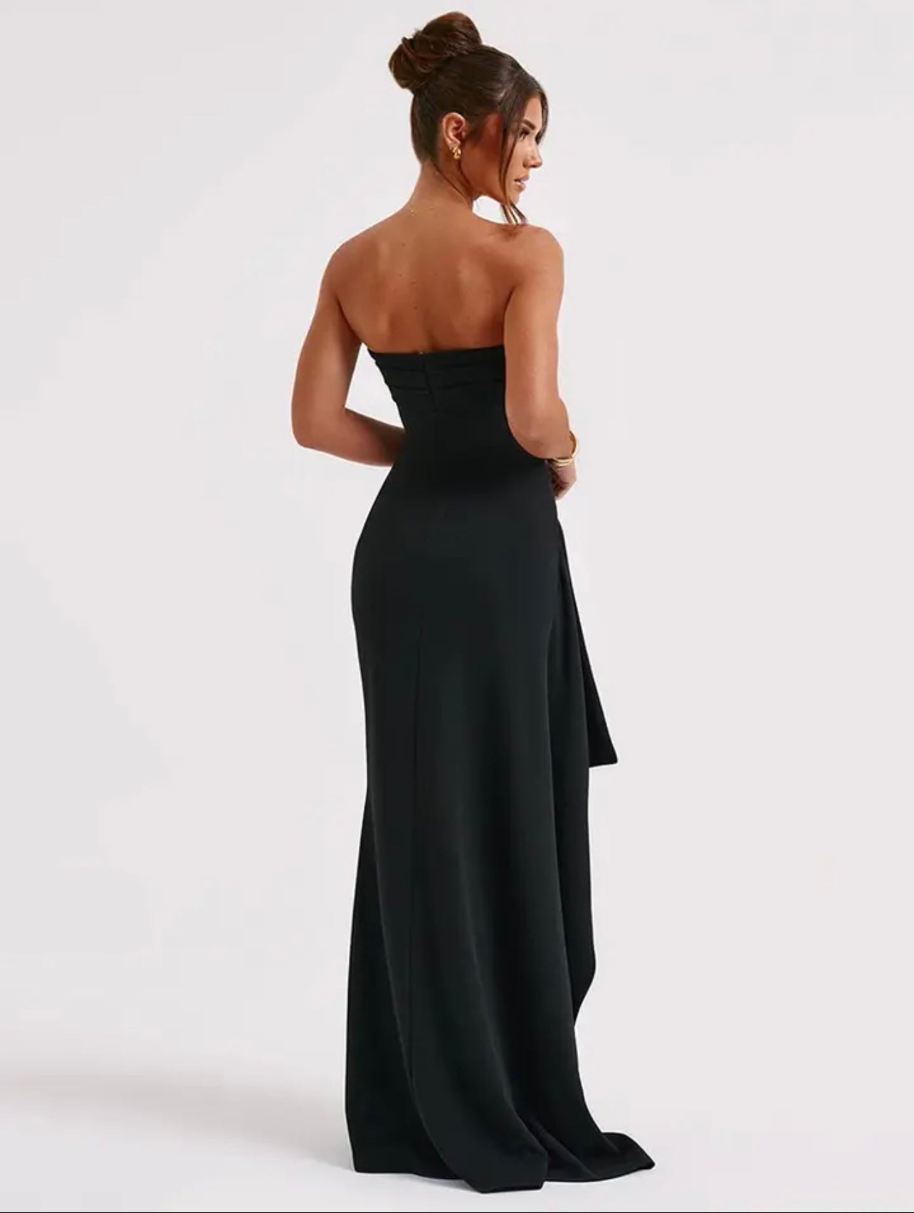 Black - glamorous strapless long dress - back