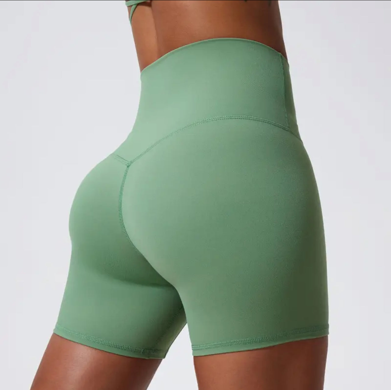 Green - soft high-waist activewear shorts - back