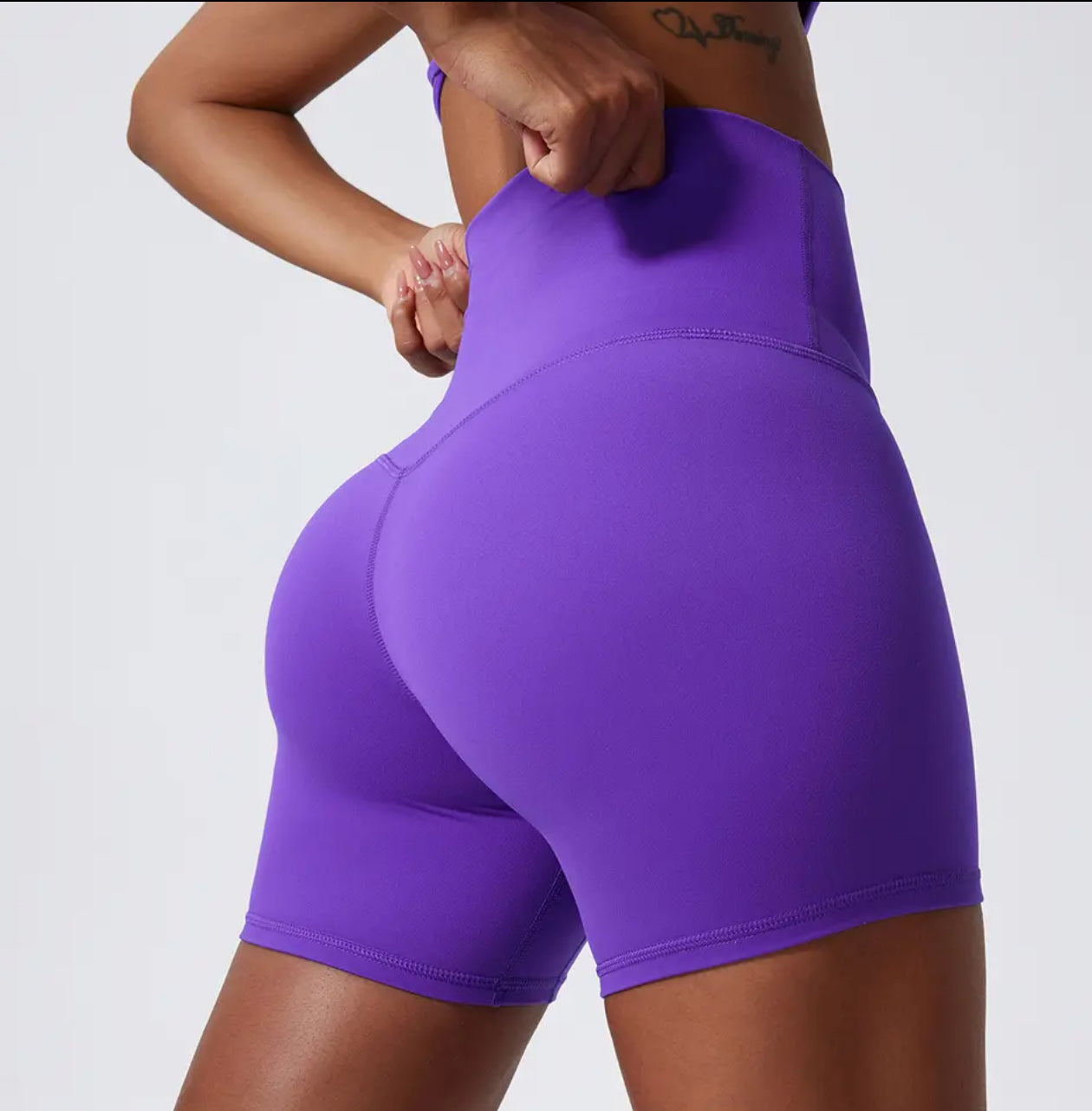 Purple - soft high-waist activewear shorts - back