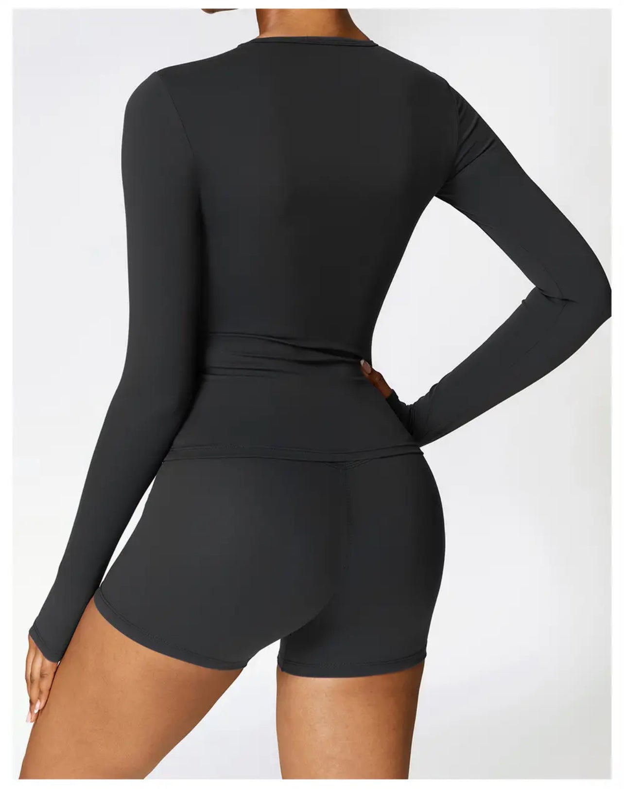 Black - beautiful long sleeves top and shorts activewear SET - back