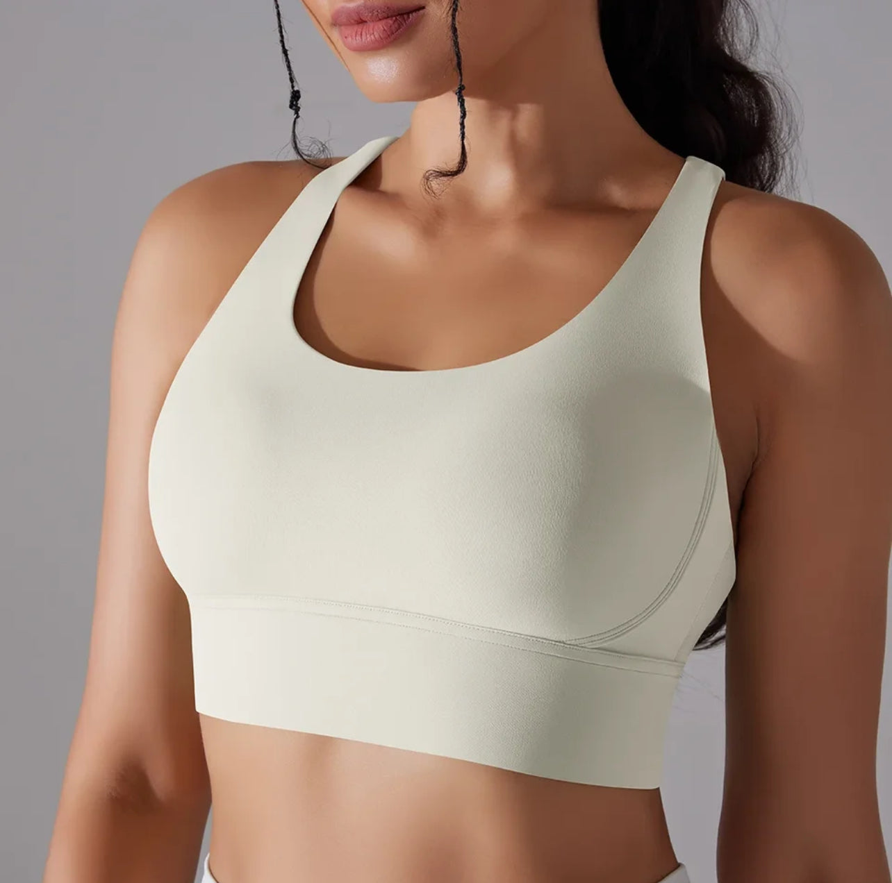 Ivory - comfy sports bra with back detail - front