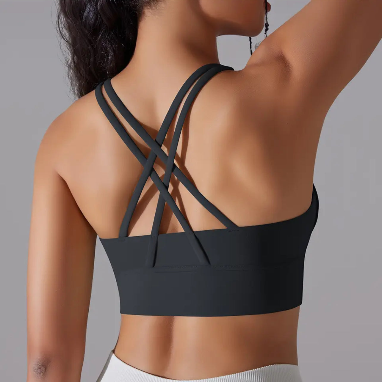 Black comfy sports bra with back detail - back