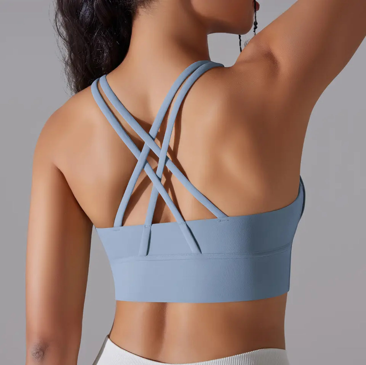 Mid-blue comfy sports bra with back detail - back