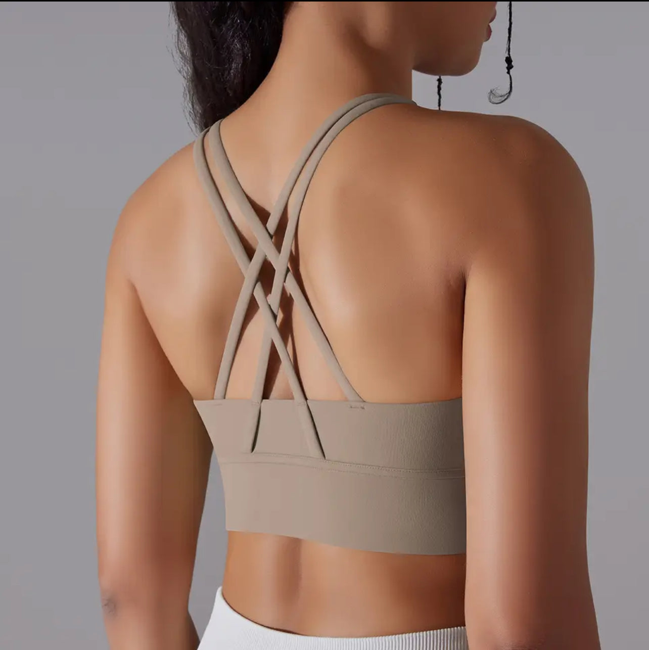 Beige comfy sports bra with back detail - back