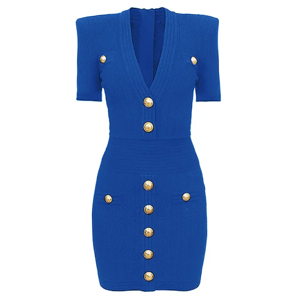 Blue sexy short sleeves bodycon dress - front