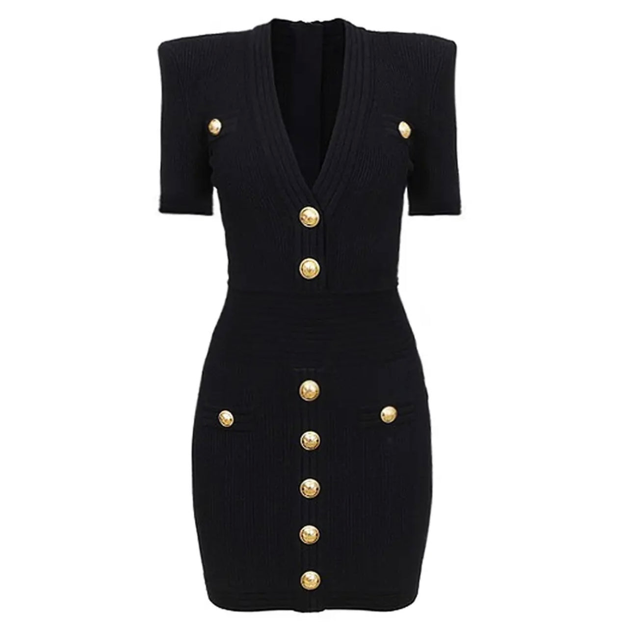 Black sexy short sleeves bodycon dress - front