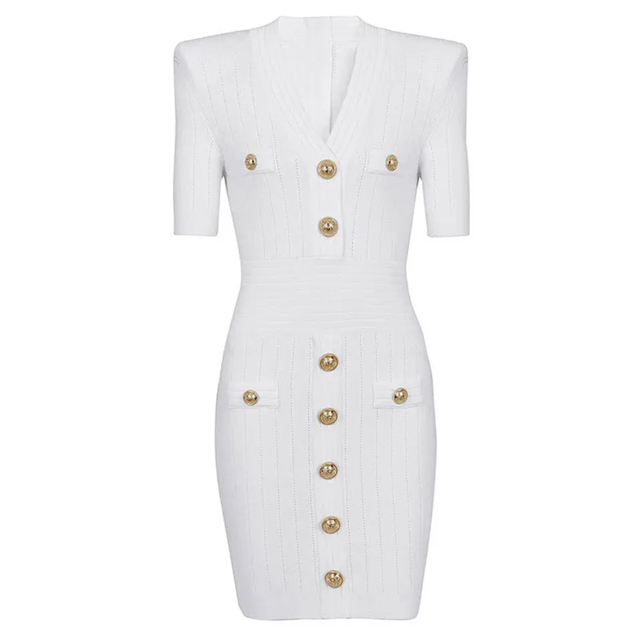 White - sexy short sleeves bodycon dress - front