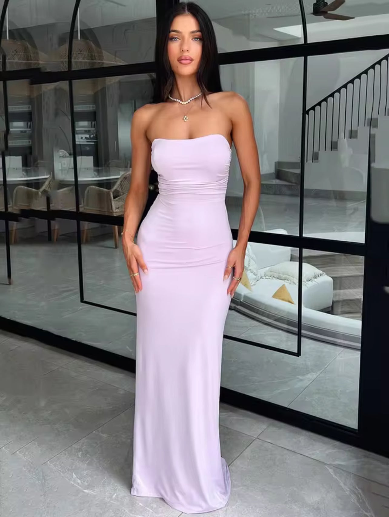 Lilac - beautiful long dress with detailed back - front